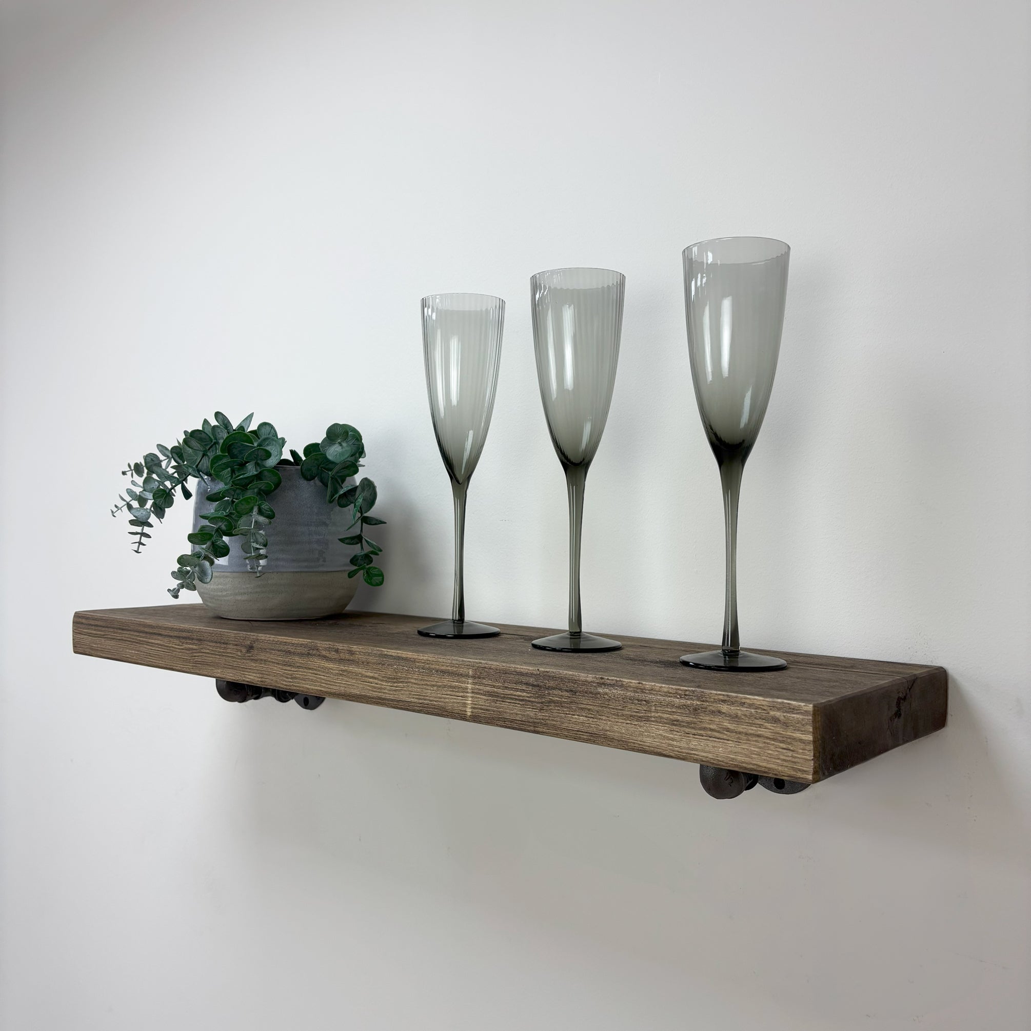 Wingate Rustic Wooden Shelf with Brackets - 22cm x 3.5cm - 