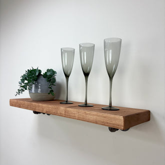 Wingate Rustic Wooden Shelf with Brackets - 22cm x 3.5cm - 