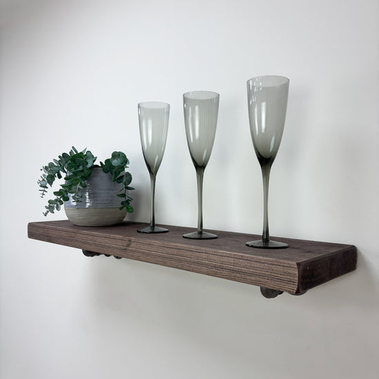 Wingate Rustic Wooden Shelf with Brackets - 22cm x 3.5cm - 