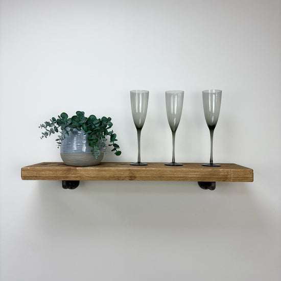 Wingate Rustic Wooden Shelf with Brackets - 22cm x 3.5cm - 