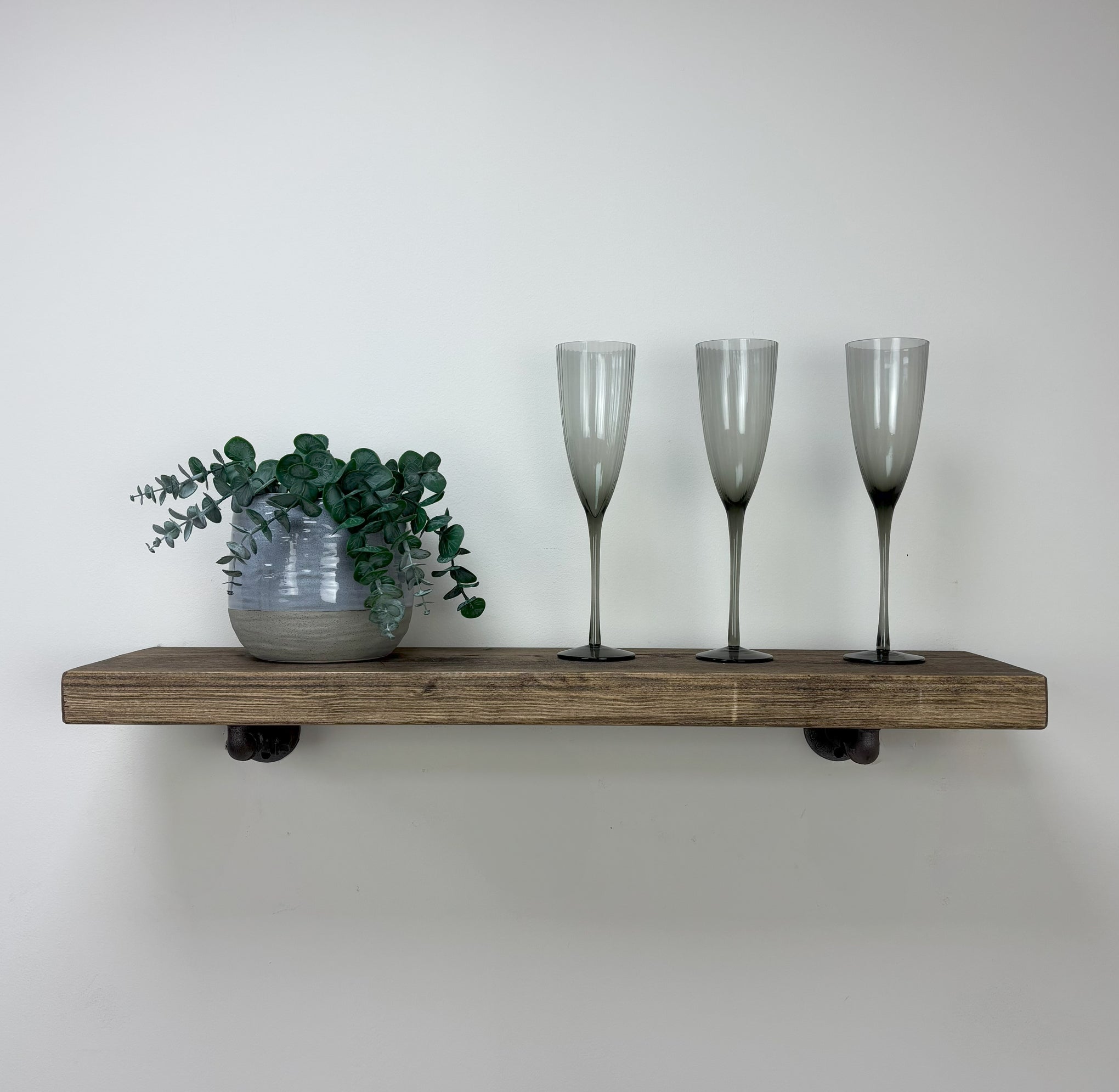 Wingate Rustic Wooden Shelf with Brackets - 22cm x 3.5cm - 