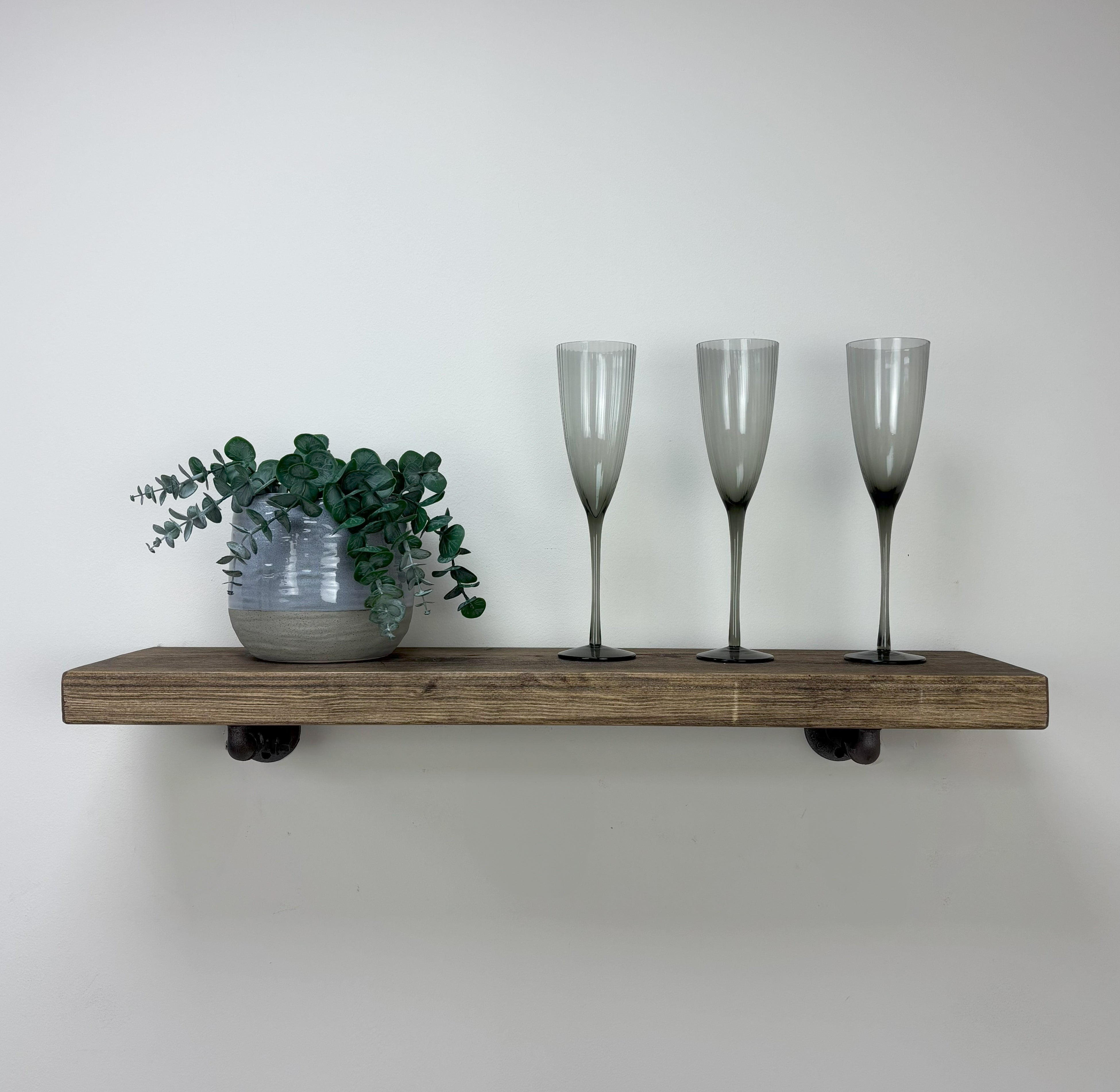 Wingate Rustic Wooden Shelf with Brackets - 22cm x 3.5cm - 