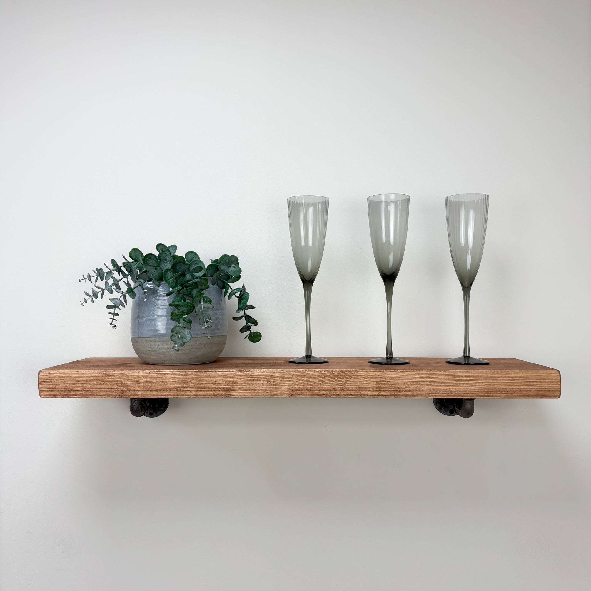 Wingate Rustic Wooden Shelf with Brackets - 22cm x 3.5cm - 