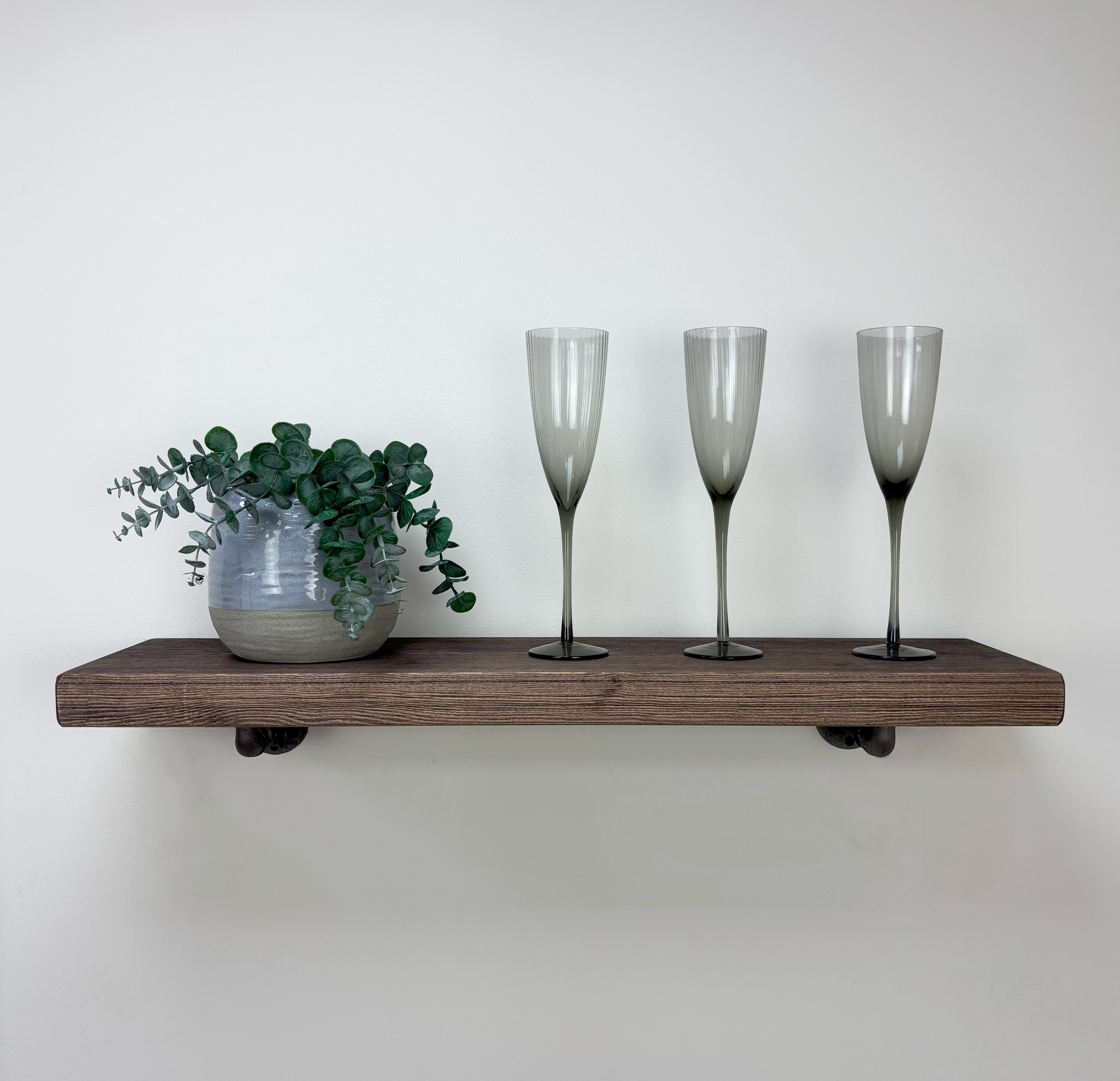 Wingate Rustic Wooden Shelf with Brackets - 22cm x 3.5cm - 