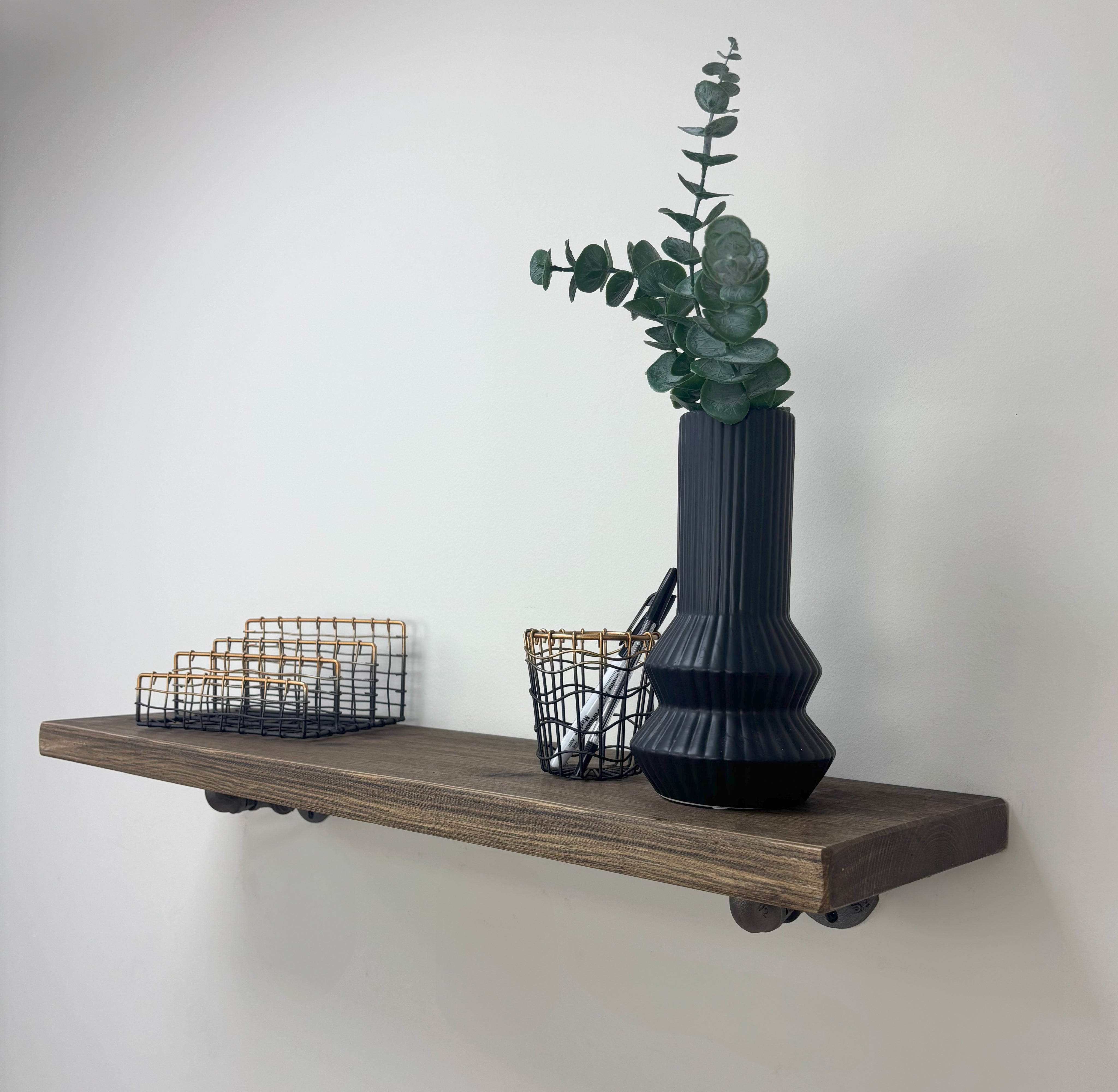Wingate Rustic Wooden Shelf with Brackets - 22cm x 4.5cm - 
