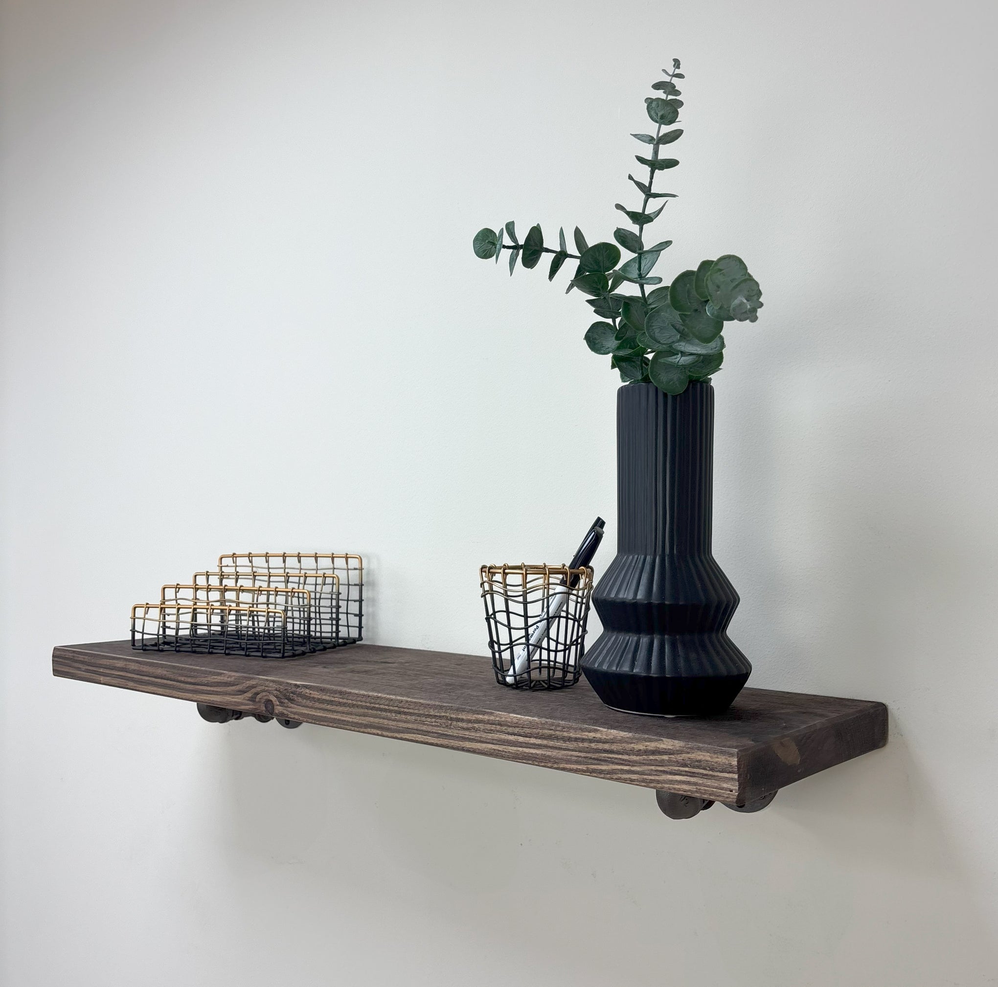 Wingate Rustic Wooden Shelf with Brackets - 22cm x 4.5cm - 