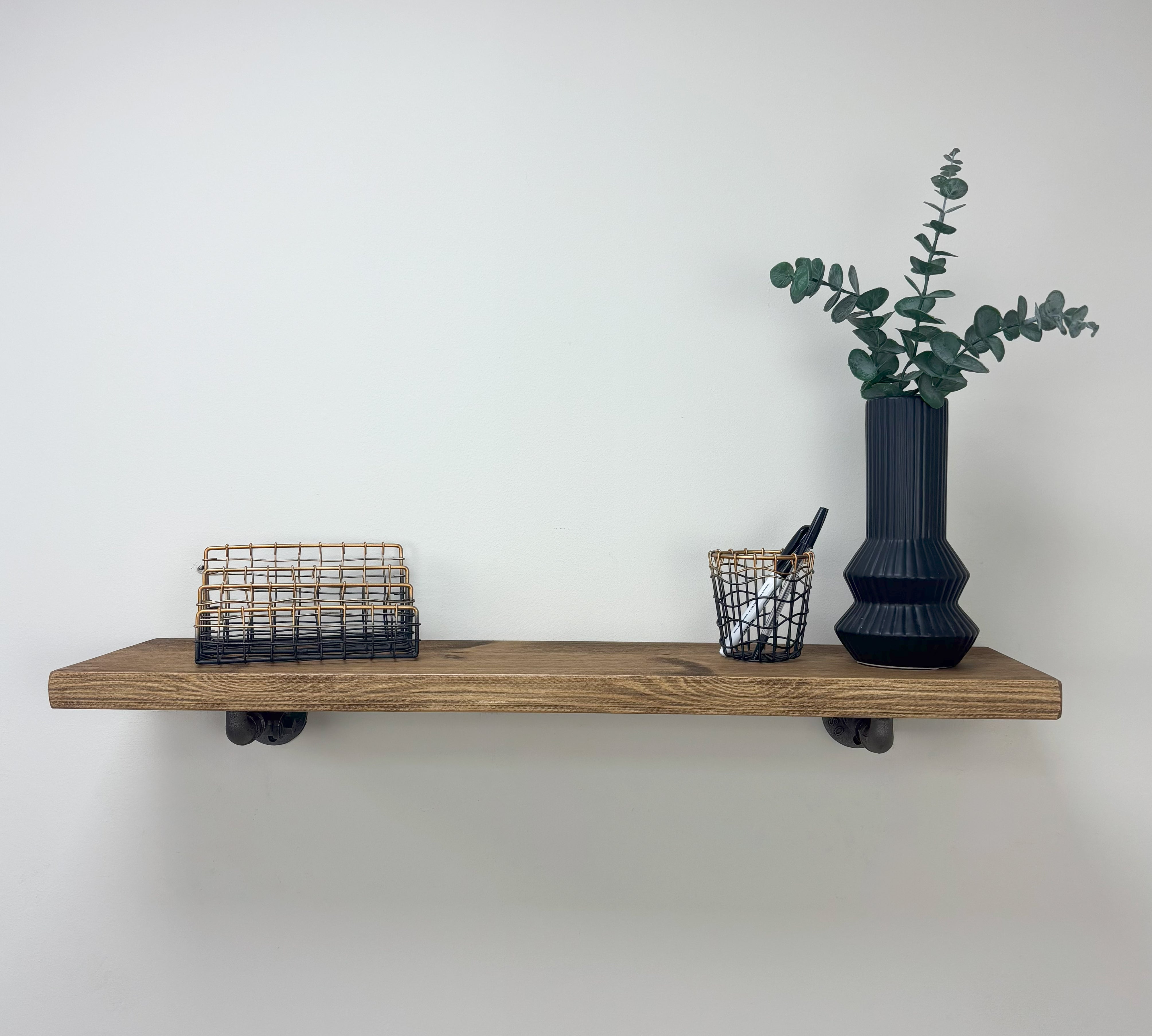 Wingate Rustic Wooden Shelf with Brackets - 22cm x 4.5cm - 