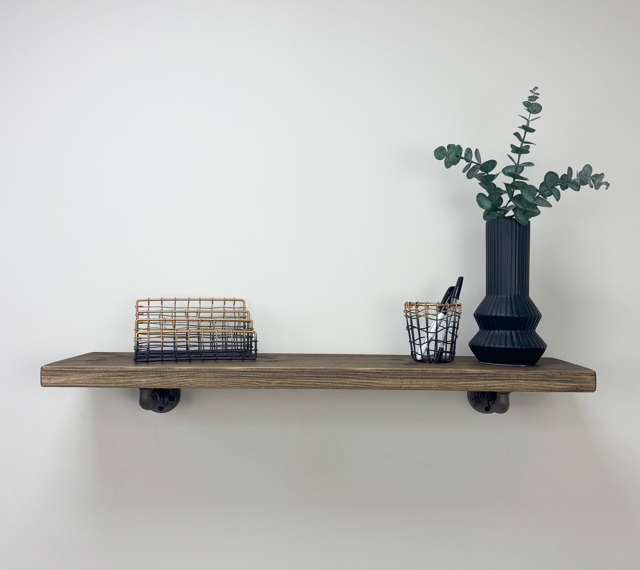 Wingate Rustic Wooden Shelf with Brackets - 22cm x 4.5cm - 