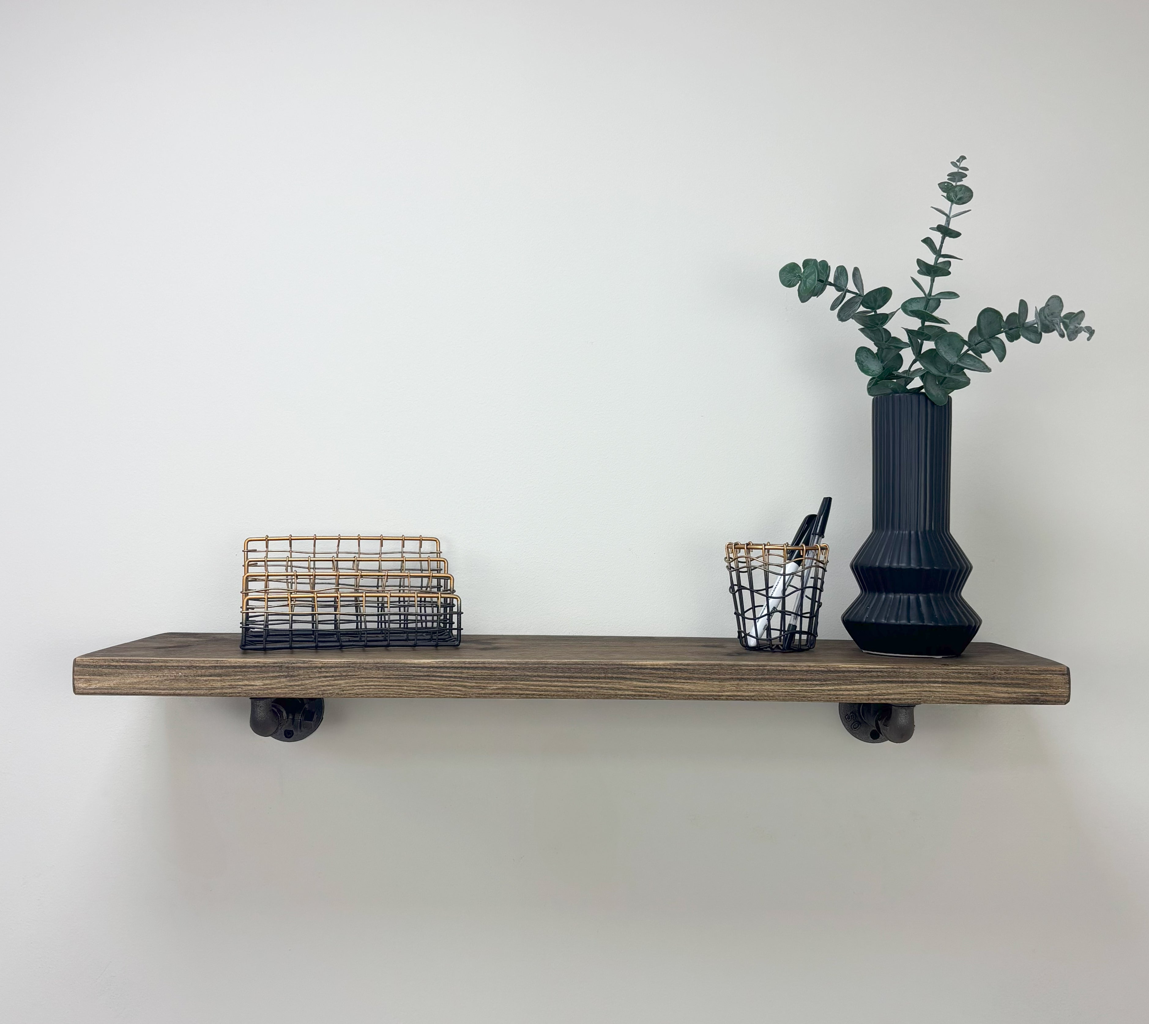 Wingate Rustic Wooden Shelf with Brackets - 22cm x 4.5cm - 