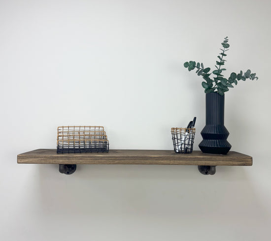 Wingate Rustic Wooden Shelf with Brackets - 22cm x 4.5cm - 