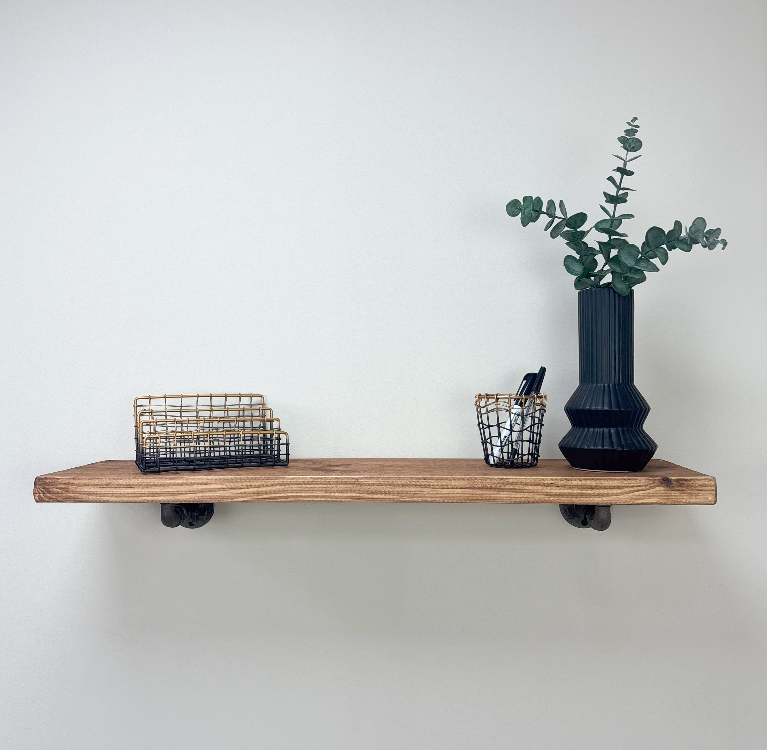 Wingate Rustic Wooden Shelf with Brackets - 22cm x 4.5cm - 