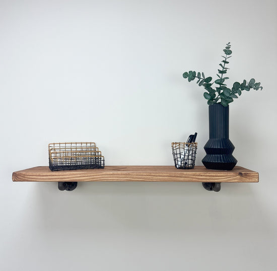 Wingate Rustic Wooden Shelf with Brackets - 22cm x 4.5cm - 