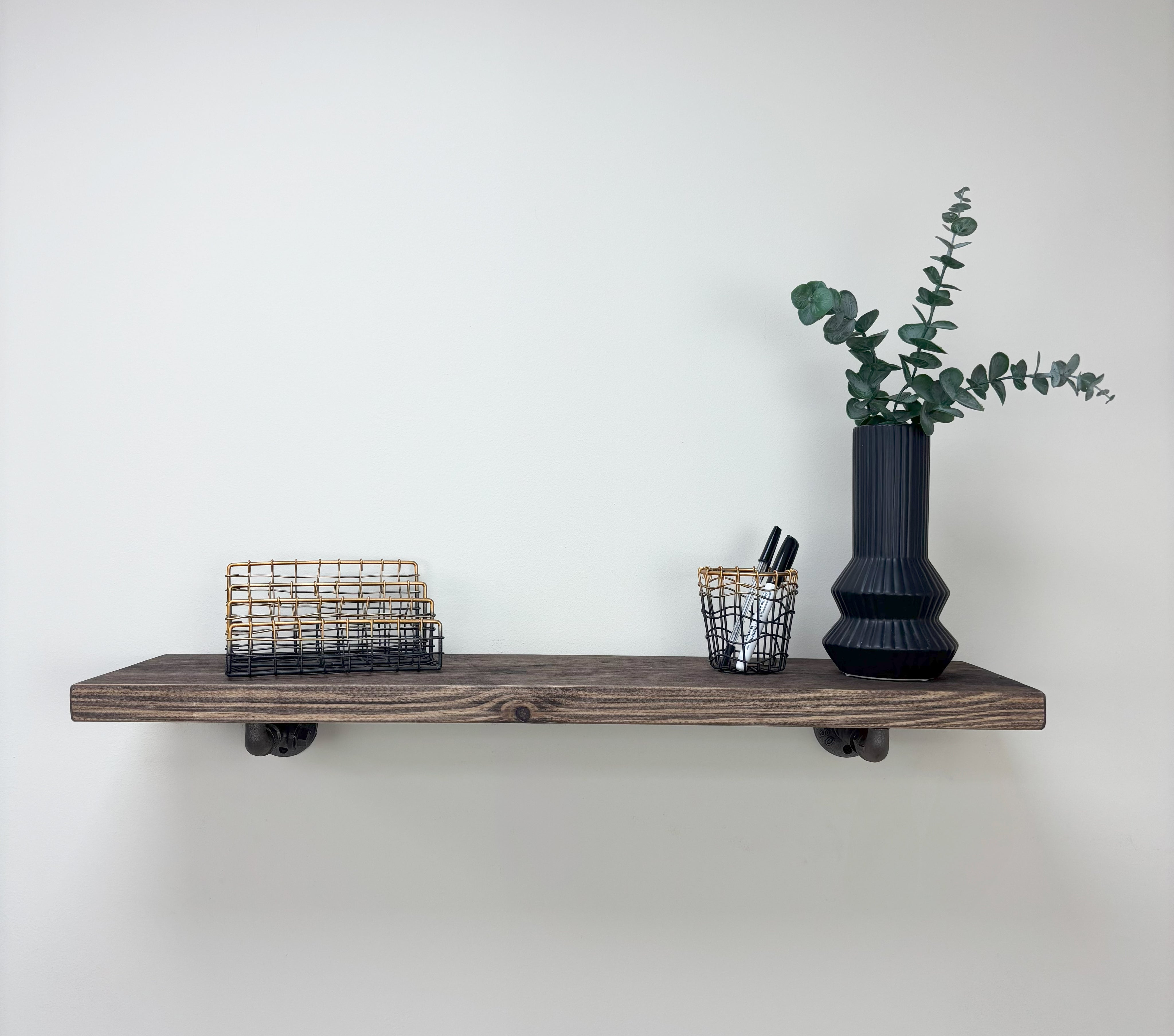 Wingate Rustic Wooden Shelf with Brackets - 22cm x 4.5cm - 