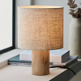 Wooden Table Lamp With Linen Shade - 