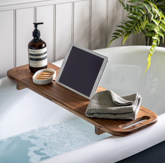 Wooden Bath Tray With Tablet Holder