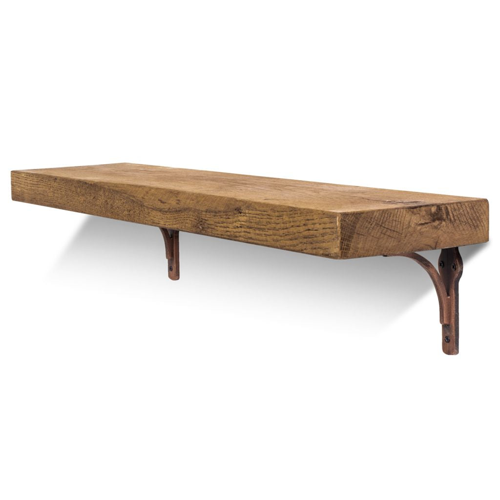 Birtley Copper Solid Wood Shelf & Brackets - 8x2 Oak Shelf (19x4cm) - Bracketed Shelves