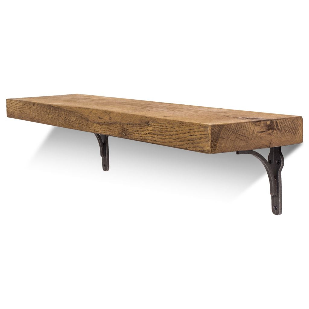 Birtley Iron Solid Wood Shelf & Brackets - 8x2 Oak Shelf (19x4cm) - Bracketed Shelves