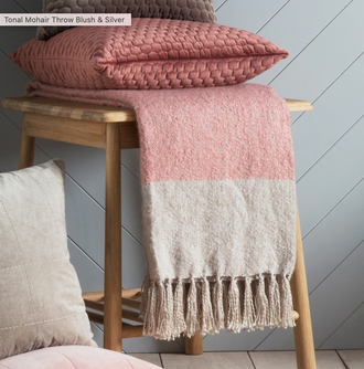 Dusky Pink And Silver Mohair Throw