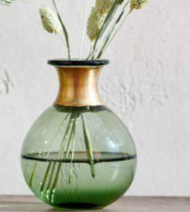 Small Green Vase With Metal Neck - Outlet - Save 20%