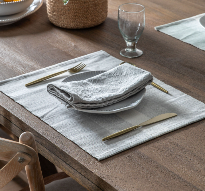 Grey Striped Cotton Placemats - Set Of 4 - 