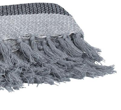 Grey Striped Cotton Throw - 150cm - 