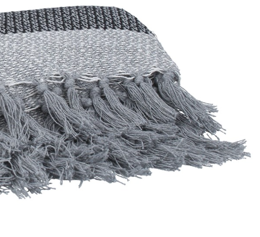 Grey Striped Cotton Throw - 150cm - 