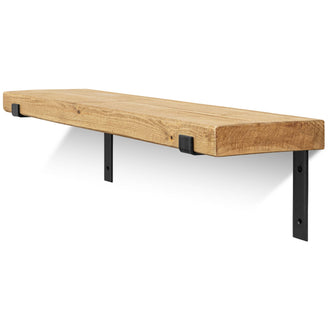 Hetton Solid Wood Shelf & Black Metal Brackets - 9x2 Rustic Shelf (22.5cmx5cm) - 