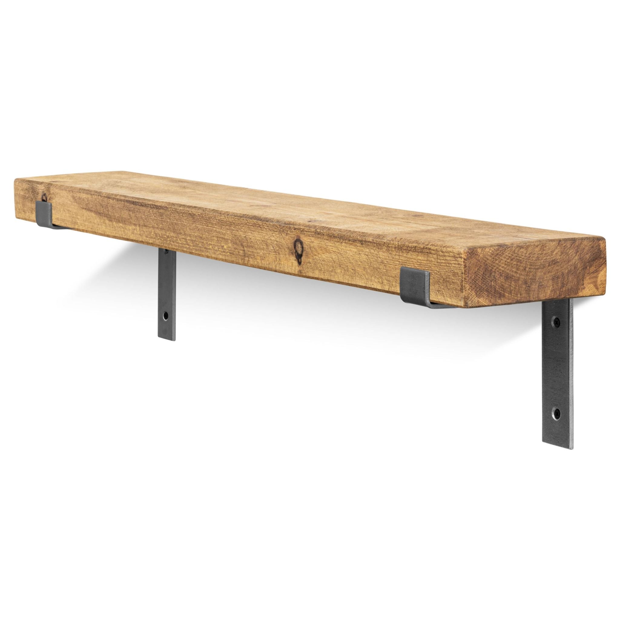 Hetton Solid Wood Shelf & Raw Steel Brackets - 6x2 Rustic Shelf (15x5cm)