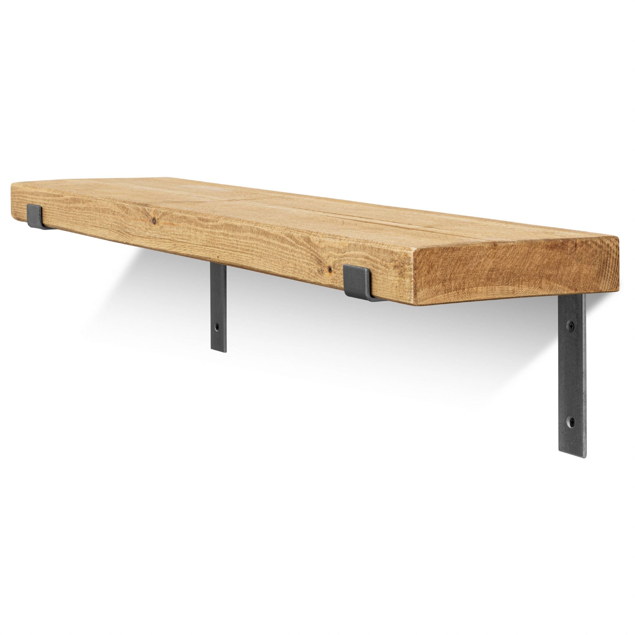 Hetton Solid Wood Shelf & Raw Steel Brackets - 9x2 Rustic Shelf (22.5cmx5cm)