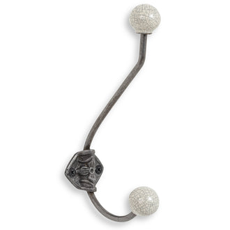 Metal And Ceramic Coat Hook - Crackle Glazed - Coat Hooks & Hall Storage