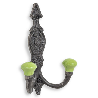 Vintage Iron Coat Hooks - Green Hook Ends - Coat Hooks & Hall Storage