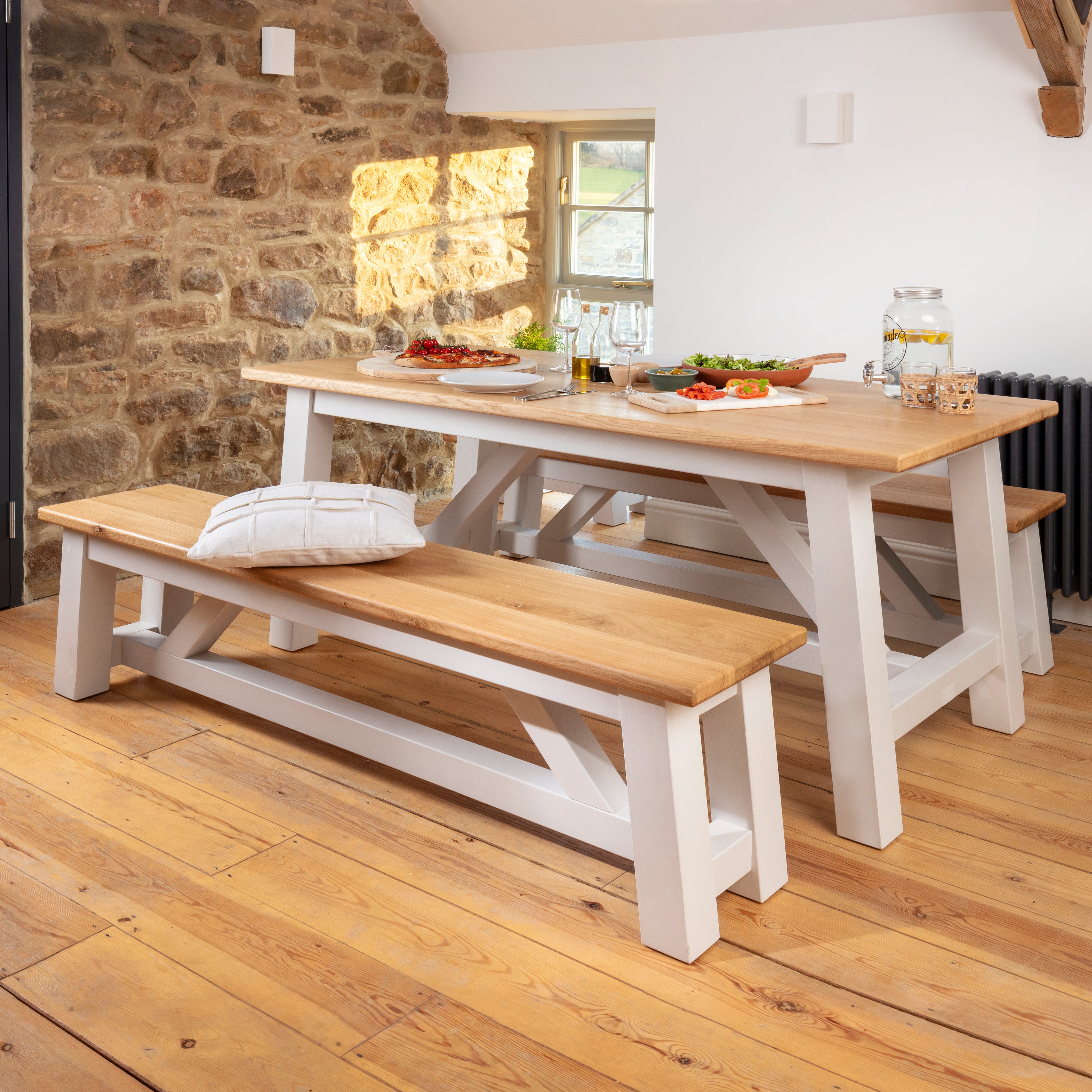 Langley Oak Dining Table And Benches