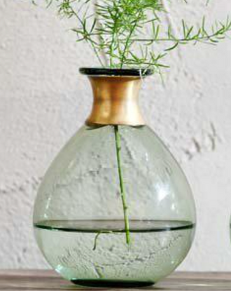 Large Green Vase with Metal Neck - Outlet - Save 20%