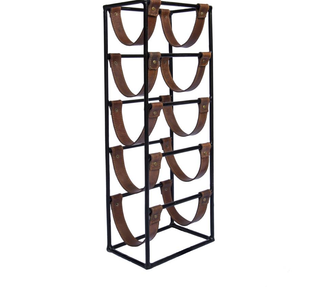 Leather and Metal Wine Rack - 5 Bottles - Furniture