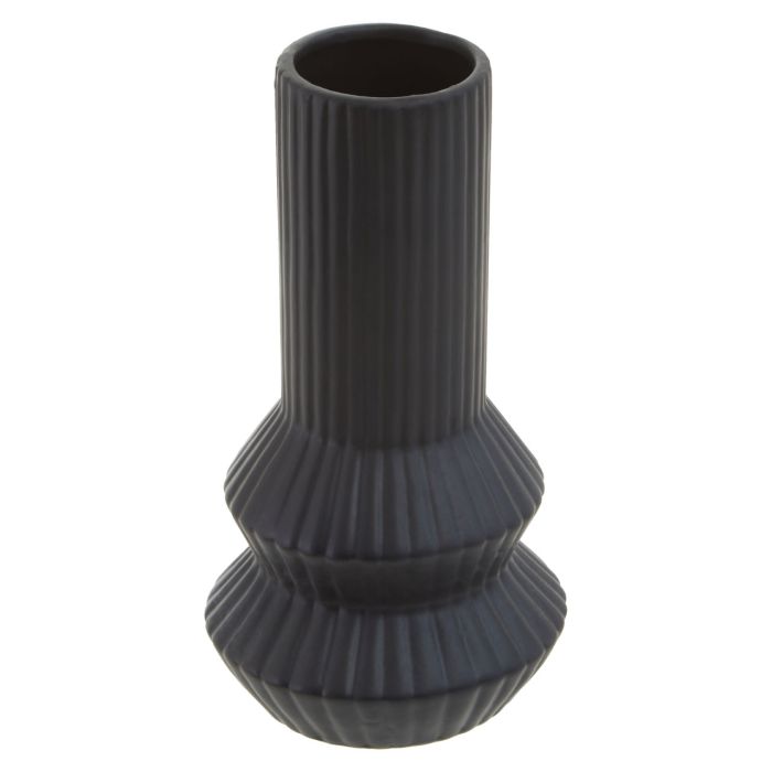 Matte Black Modern Ribbed Vase - 