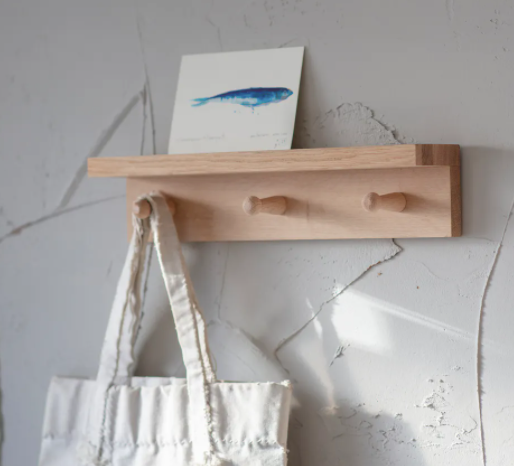 Oak Picture Shelf And Hooks - 3