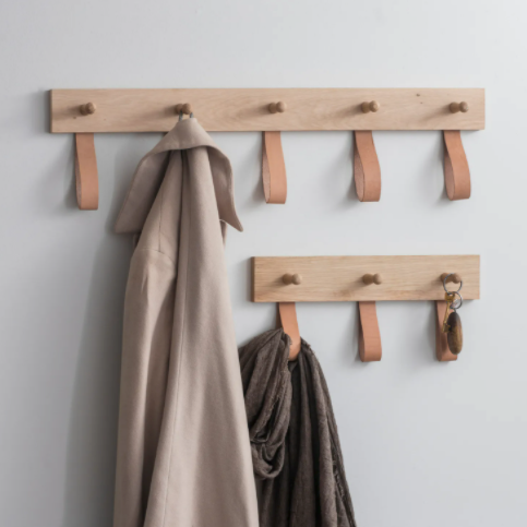 Oak and Leather Coat Hooks - 5