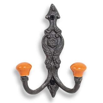 Vintage Iron Coat Hooks - Orange Hook Ends - Coat Hooks & Hall Storage