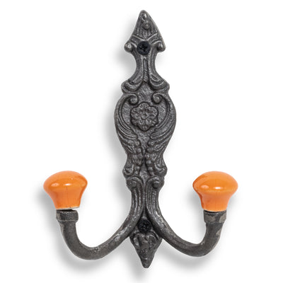Vintage Iron Coat Hooks - Orange Hook Ends - Coat Hooks & Hall Storage