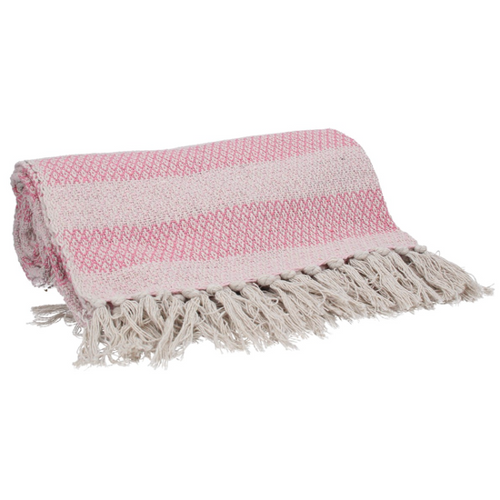 Pink Striped Cotton Throw - 150cm - 