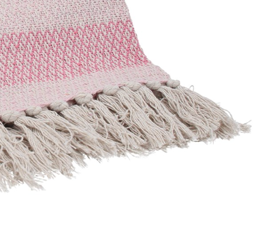 Pink Striped Cotton Throw - 150cm - 