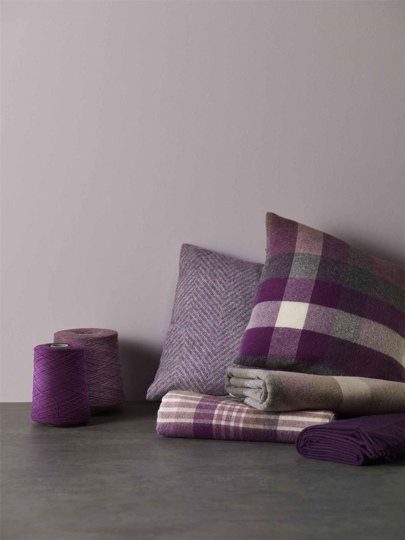 Purple And Natural Check Wool Throw
