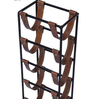 Leather and Metal Wine Rack - 5 Bottles - Furniture