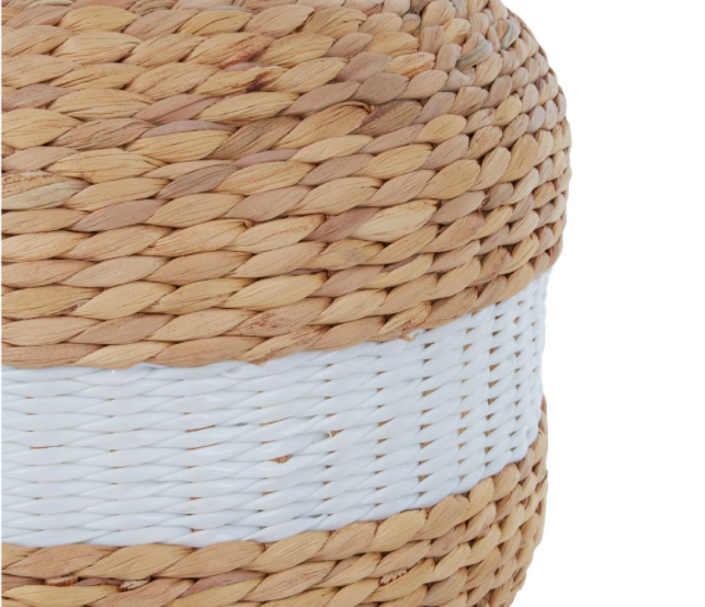 White and Natural Seagrass Pouffe