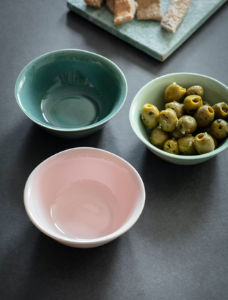 Set Of 3 Snack Bowls - Pink, Sage, Aqua