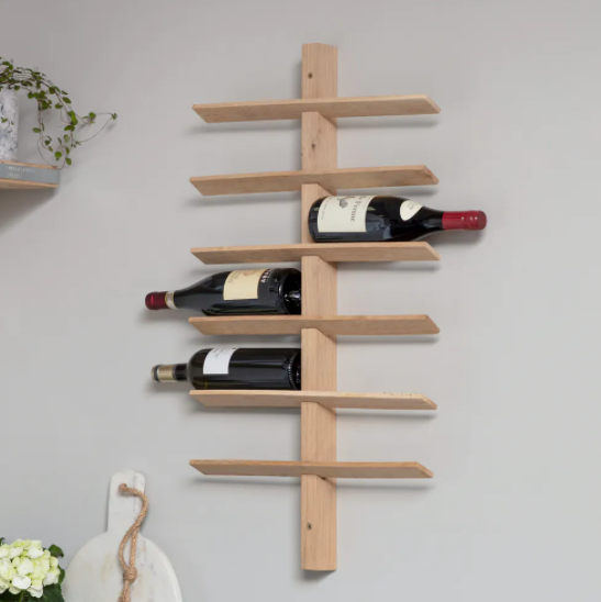 Solid Oak Wall Mounted Wine Rack