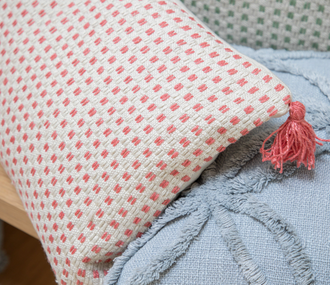 Coral Pink Checked Cushion - 60cm - 