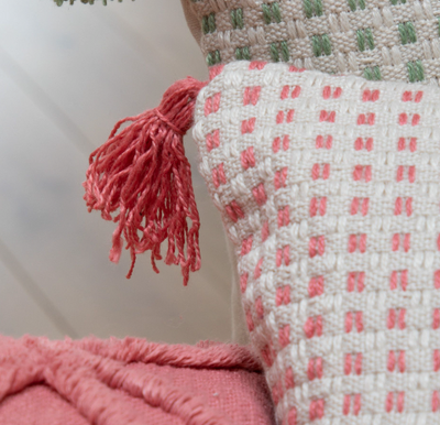 Coral Pink Checked Cushion - 60cm - 