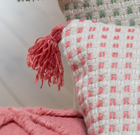 Coral Pink Checked Cushion - 60cm - 