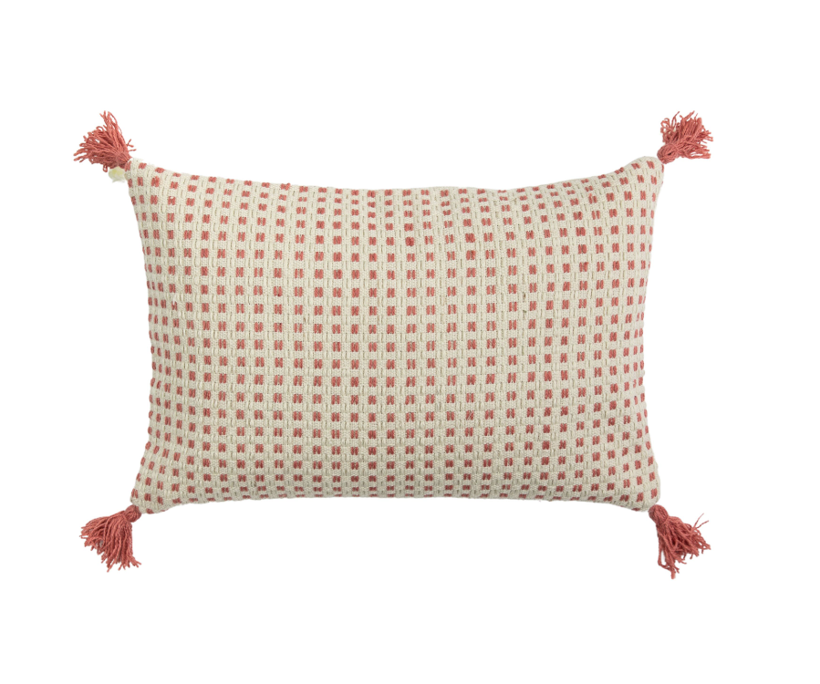 Coral Pink Checked Cushion - 60cm - 